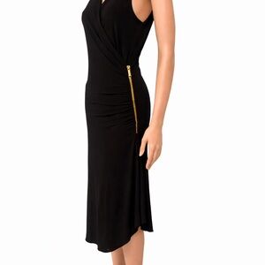 MICHAEL Michael Kors Black Midi Dress with Gold Zip